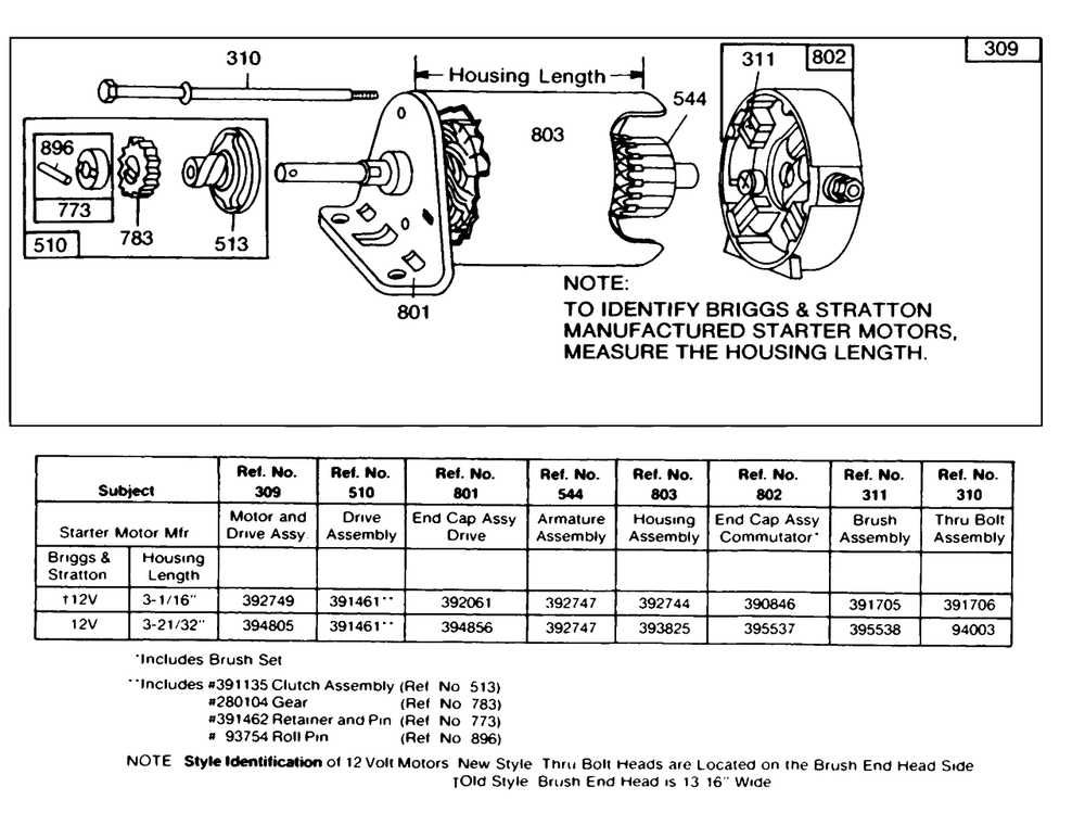 Electric Starter And Chart Diagram and Parts List for 190705-5636-XX  Briggs and Stratton Engine